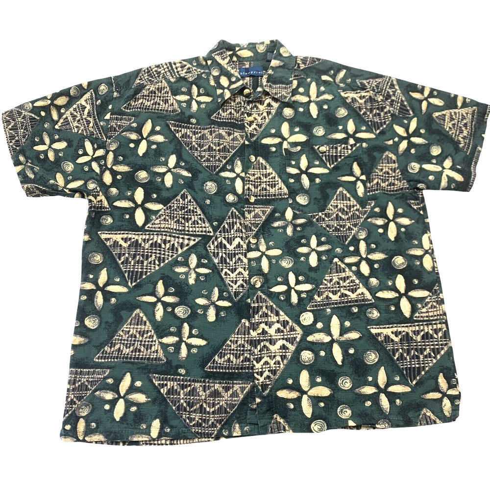 Blueprint Hawaiian Shirt Mens XLarge Green Yellow‎ Floral Short Sleeve Button Up
